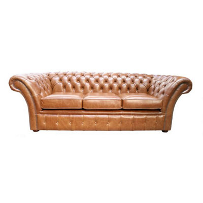 Chesterfield 3 Seater Old English Buckskin Leather Sofa Settee In Balmoral Style from B&Q