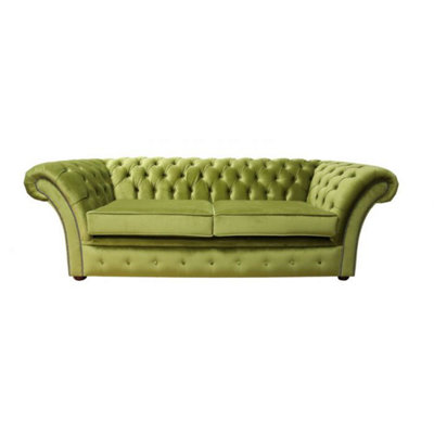 Chesterfield 3 Seater Malta Grass Green Velvet Sofa Settee Bespoke In Balmoral Style from B&Q