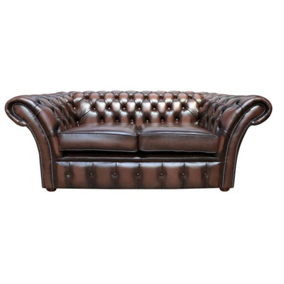 Chesterfield 2 Seater Antique Brown Real Leather Sofa Settee Bespoke In Balmoral Style from B&Q