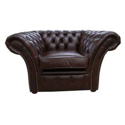 Chesterfield Club Chair New England Dark Brown Leather In Balmoral Style from B&Q