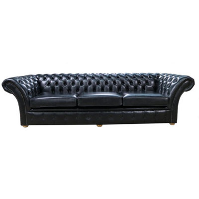 Chesterfield 4 Seater Old English Black Leather Sofa Settee In Balmoral Style from B&Q