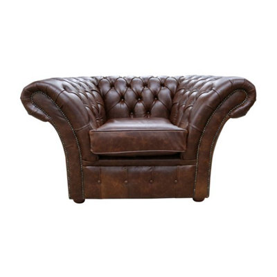 Chesterfield Club Chair New England Texas Brown Leather In Balmoral Style from B&Q