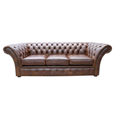 Chesterfield 3 Seater New England Texas Brown Leather Sofa Settee In Balmoral Style from B&Q