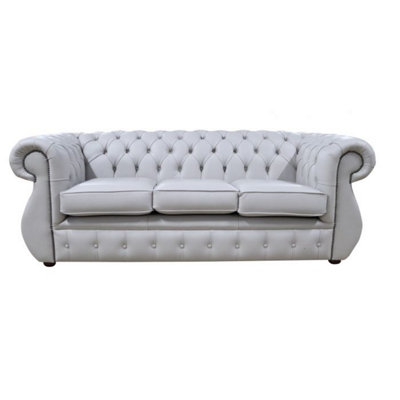 Chesterfield 3 Seater Vele Cloud Grey Leather Sofa Bespoke In Kimberley Style from B&Q