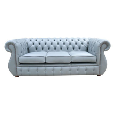 Chesterfield 3 Seater Shelly Piping Grey Leather Sofa Bespoke In Kimberley Style from B&Q