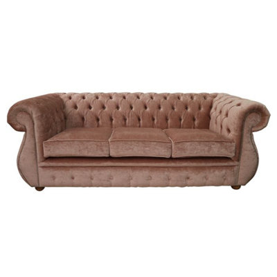 Chesterfield 3 Seater Pastiche Coral Velvet Sofa Bespoke In Kimberley Style from B&Q