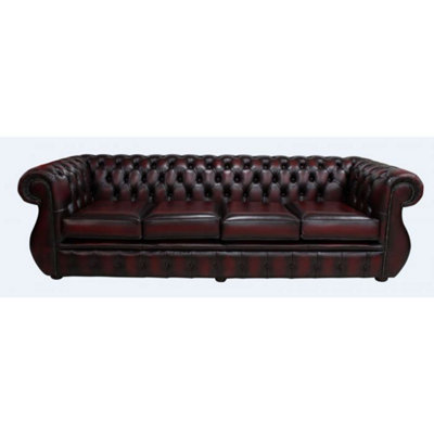 Chesterfield 4 Seater Antique Oxblood Real Leather Sofa Bespoke In Kimberley Style from B&Q