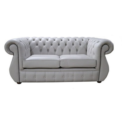 Chesterfield 2 Seater Vele Cloud Grey Leather Sofa Bespoke In Kimberley Style from B&Q