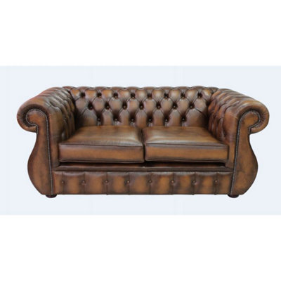 Chesterfield 2 Seater Antique Tan Real Leather Sofa Bespoke In Kimberley Style from B&Q