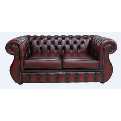 Chesterfield 2 Seater Antique Oxblood Leather Sofa Bespoke In Kimberley Style from B&Q