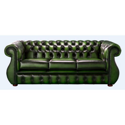 Chesterfield 3 Seater Antique Green Leather Sofa Bespoke In Kimberley Style from B&Q