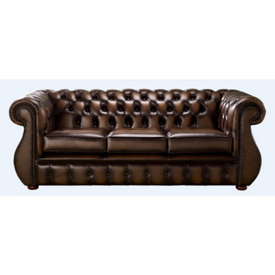 Chesterfield 3 Seater Antique Brown Real Leather Sofa Bespoke In Kimberley Style from B&Q