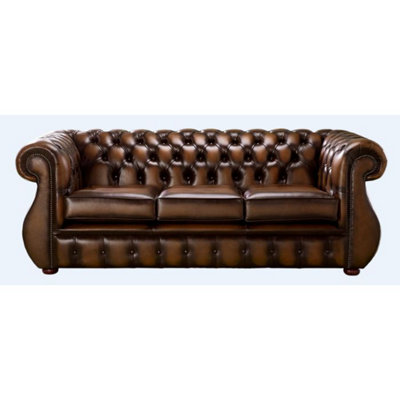 Chesterfield 3 Seater Antique Tan Real Leather Sofa Bespoke In Kimberley Style from B&Q