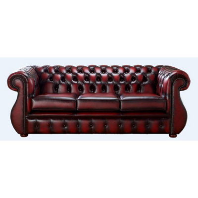 Chesterfield 3 Seater Antique Oxblood Leather Sofa Bespoke In Kimberley Style from B&Q