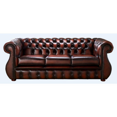 Chesterfield 3 Seater Antique Rust Leather Sofa Bespoke In Kimberley Style from B&Q