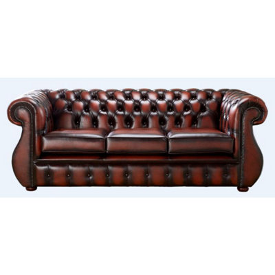 Chesterfield 3 Seater Antique Light Rust Leather Sofa Bespoke In Kimberley Style from B&Q