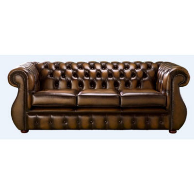 Chesterfield 3 Seater Antique Autumn Tan Leather Sofa Bespoke In Kimberley Style from B&Q