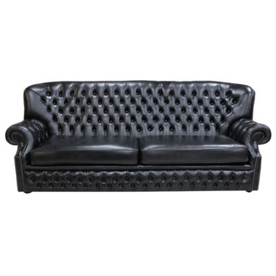 Chesterfield 4 Seater Old English Black Leather Sofa Bespoke In Monks Style from B&Q