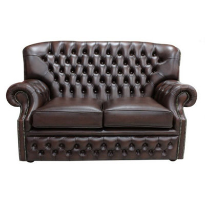 Chesterfield 2 Seater Antique Brown Leather Sofa Bespoke In Monks Style from B&Q