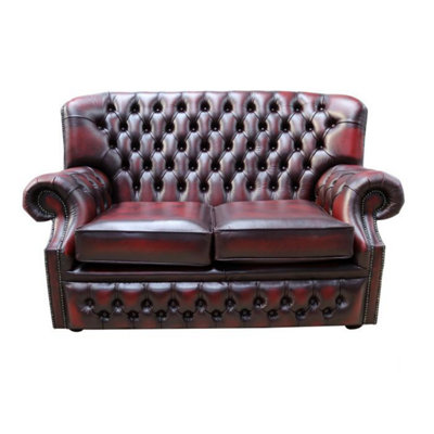 Chesterfield 2 Seater Antique Oxblood Red Leather Sofa Bespoke In Monks Style from B&Q