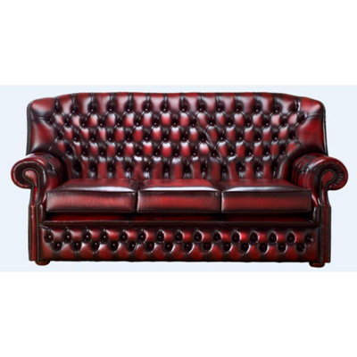 Chesterfield 3 Seater Antique Oxblood Red Leather Sofa Bespoke In Monks Style from B&Q