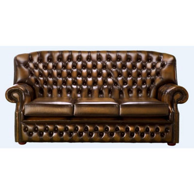 Chesterfield 3 Seater Antique Tan Leather Sofa Bespoke In Monks Style from B&Q