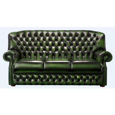 Chesterfield 3 Seater Antique Green Leather Sofa Bespoke In Monks Style from B&Q