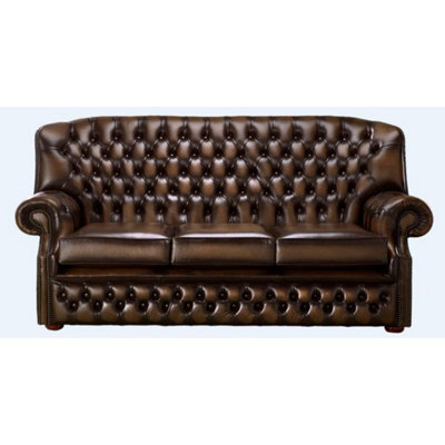 Chesterfield 3 Seater Antique Brown Leather Sofa Bespoke In Monks Style from B&Q