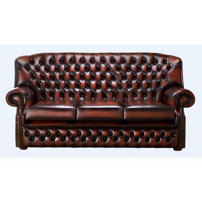 Chesterfield 3 Seater Antique Rust Leather Sofa Bespoke In Monks Style from B&Q
