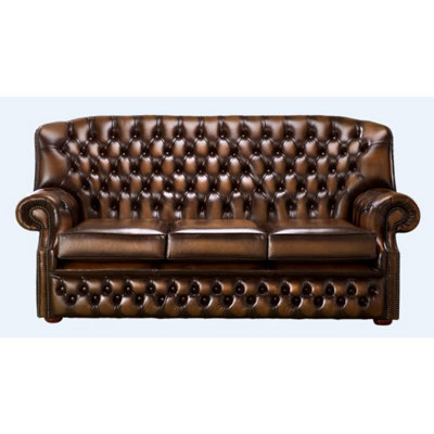 Chesterfield 3 Seater Antique Autumn Tan Leather Sofa Bespoke In Monks Style from B&Q