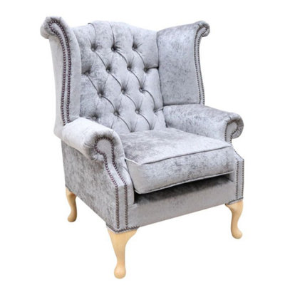 Chesterfield High Back Wing Chair Nuovo Ash Grey Fabric Bespoke In Queen Anne Style from B&Q