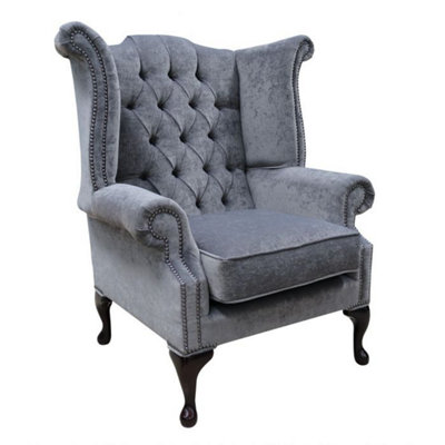 Chesterfield High Back Wing Chair Pimlico Carbon Grey Real Fabric Bespoke In Queen Anne Style from B&Q
