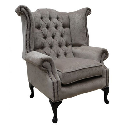 Chesterfield High Back Wing Chair Pimlico Mink Fabric Bespoke In Queen Anne Style from B&Q