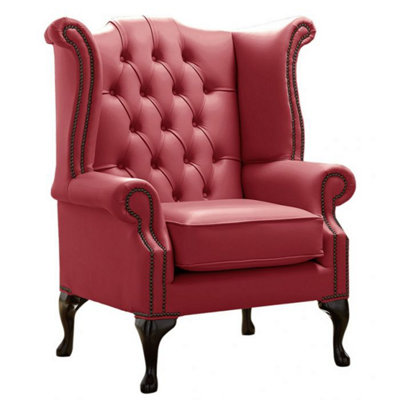Chesterfield High Back Wing Chair Shelly West Leather Bespoke In Queen Anne Style from B&Q