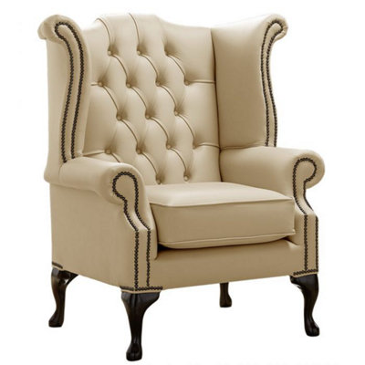 Chesterfield High Back Wing Chair Shelly Somerset Stone Leather Bespoke In Queen Anne Style from B&Q