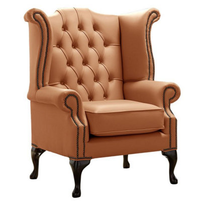 Chesterfield High Back Wing Chair Shelly Saddle Leather Bespoke In Queen Anne Style from B&Q