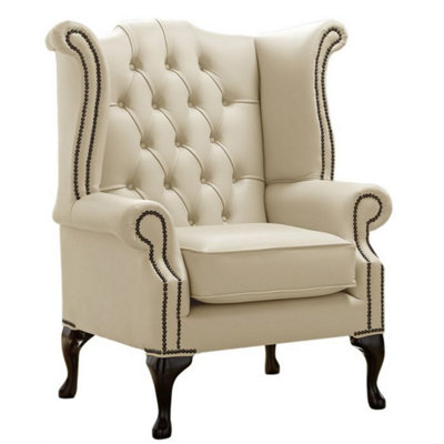 Chesterfield High Back Wing Chair Shelly Panna Leather Bespoke In Queen Anne Style from B&Q