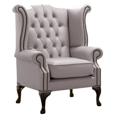 Chesterfield High Back Wing Chair Shelly Owl Leather Bespoke In Queen Anne Style from B&Q