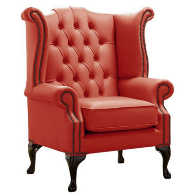 Chesterfield High Back Wing Chair Shelly Horizon Leather Bespoke In Queen Anne Style from B&Q