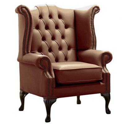 Chesterfield High Back Wing Chair Shelly Castagna Leather Bespoke In Queen Anne Style from B&Q
