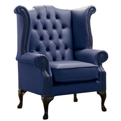 Chesterfield High Back Wing Chair Shelly Bilberry Leather Bespoke In Queen Anne Style from B&Q