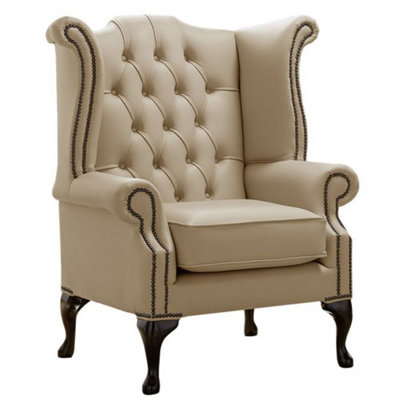 Chesterfield High Back Wing Chair Shelly Basket Leather Bespoke In Queen Anne Style from B&Q