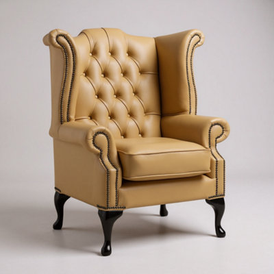 Chesterfield High Back Wing Chair Shelly Angel Leather Bespoke In Queen Anne Style from B&Q