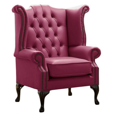 Chesterfield High Back Wing Chair Shelly Anemone Leather Bespoke In Queen Anne Style from B&Q