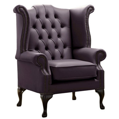 Chesterfield High Back Wing Chair Shelly Amethyst Leather Bespoke In Queen Anne Style from B&Q