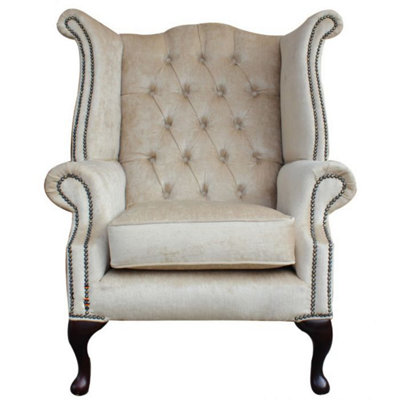 Chesterfield High Back Wing Chair Perla Shell Velvet Bespoke In Queen Anne Style from B&Q