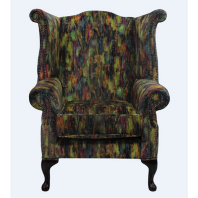 Chesterfield High Back Wing Chair Elora Fabric Bespoke In Queen Anne Style from B&Q