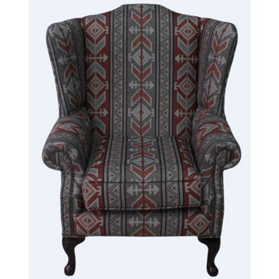 Chesterfield Saxon High Back Wing Chair Tribal Boho Bohemian Fabric In Mallory Style from B&Q