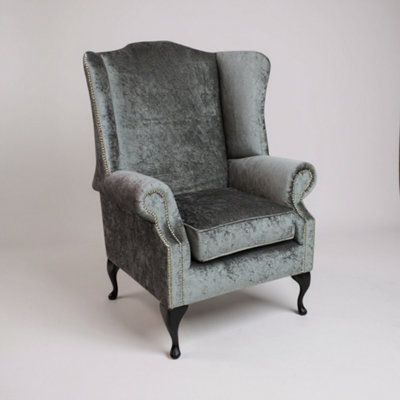 Chesterfield Prince's High Back Wing Chair Shimmer Silver Velvet In Mallory Style from B&Q