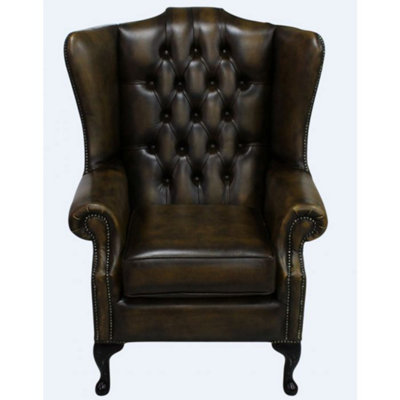 Chesterfield Prince's High Back Wing Chair Antique Gold Leather In Mallory Style from B&Q